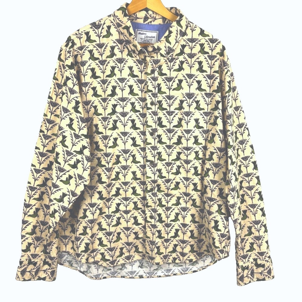 Modern‎ Liberation Men's Long sleeve Flanel Button Up Shirt Sz XL Novelty Birds